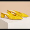 Hollow Stripe Fashion Woven Muller Round Ball Heel Slip-on Pointed Toe Middle Heels Slippers - Image 6