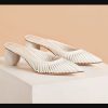 Hollow Stripe Fashion Woven Muller Round Ball Heel Slip-on Pointed Toe Middle Heels Slippers - Image 3