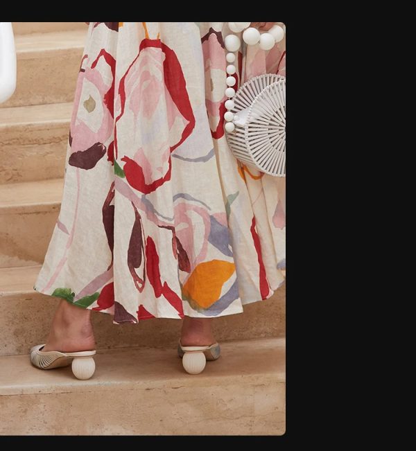 Hollow Stripe Fashion Woven Muller Round Ball Heel Slip-on Pointed Toe Middle Heels Slippers - Image 4