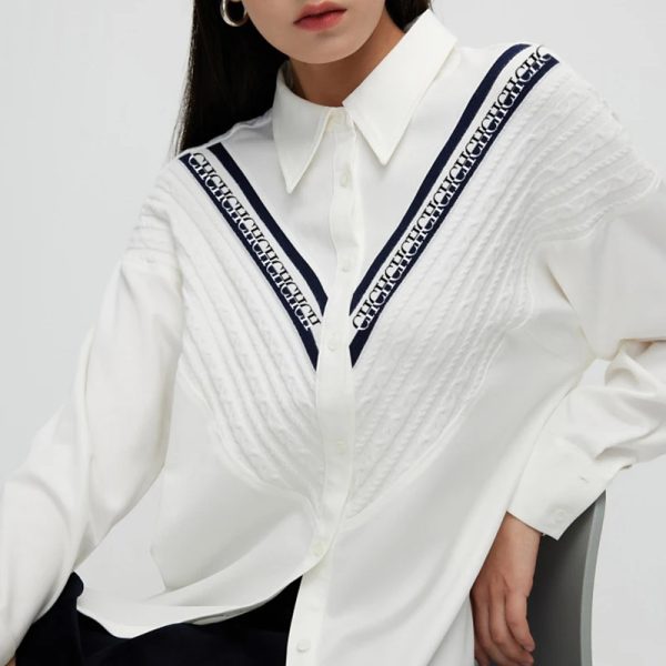 Knitted Patchwork Fashion  Casual Striped Single-Breasted Shirts