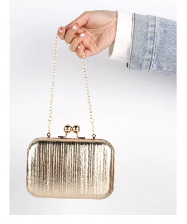 Luxury Gold Pleated Sequins Metal Color Bling Clutch
