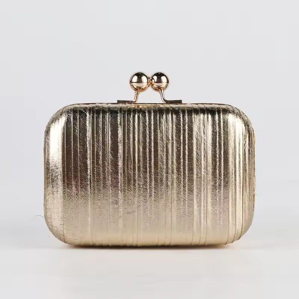 Luxury Gold Pleated Sequins Metal Color Bling Clutch - Image 2