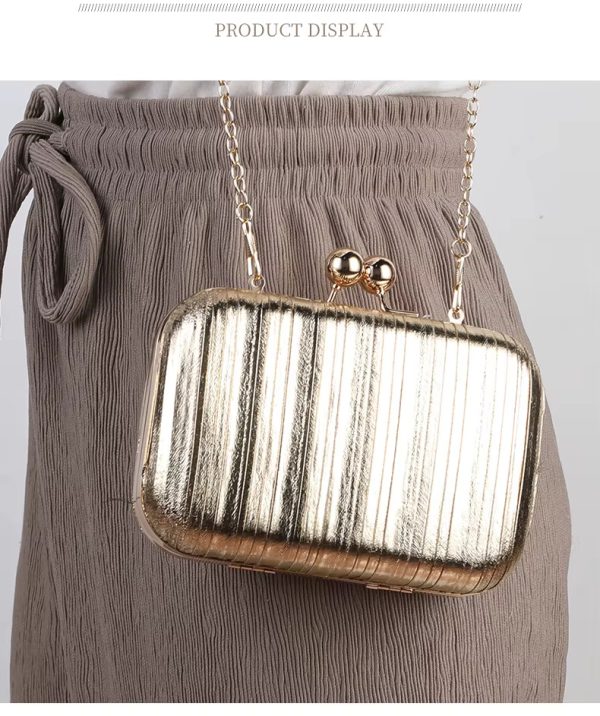 Luxury Gold Pleated Sequins Metal Color Bling Clutch - Image 7