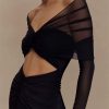 Off-shoulder Fashion Hollow Out Strapless Long Sleeve Ruched Long Dress