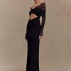 Off-shoulder Fashion Hollow Out Strapless Long Sleeve Ruched Long Dress - Image 10