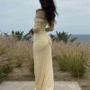 Off-shoulder Fashion Hollow Out Strapless Long Sleeve Ruched Long Dress - Image 11