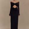 Off-shoulder Fashion Hollow Out Strapless Long Sleeve Ruched Long Dress - Image 14