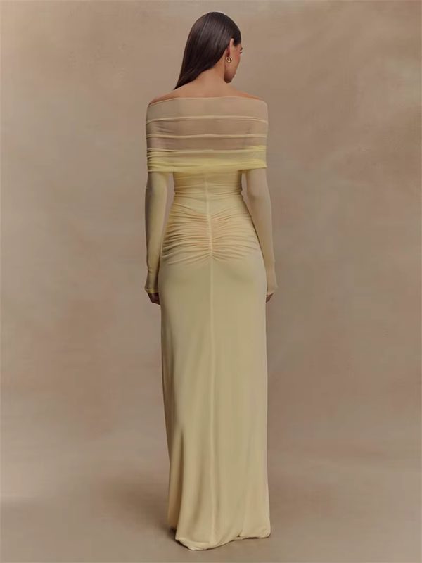 Off-shoulder Fashion Hollow Out Strapless Long Sleeve Ruched Long Dress - Image 15