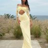 Off-shoulder Fashion Hollow Out Strapless Long Sleeve Ruched Long Dress - Image 3