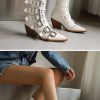 Patent Leather Fashion Pointed Punk Style Belt Buckle Pullback Short Boots - Image 2