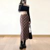 Plaid Print Wrap Hips Skirts Fashion Ankle-Length Slim Pencil Skirts - Image 5