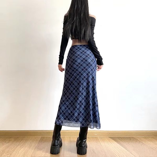 Plaid Print Wrap Hips Skirts Fashion Ankle-Length Slim Pencil Skirts - Image 6