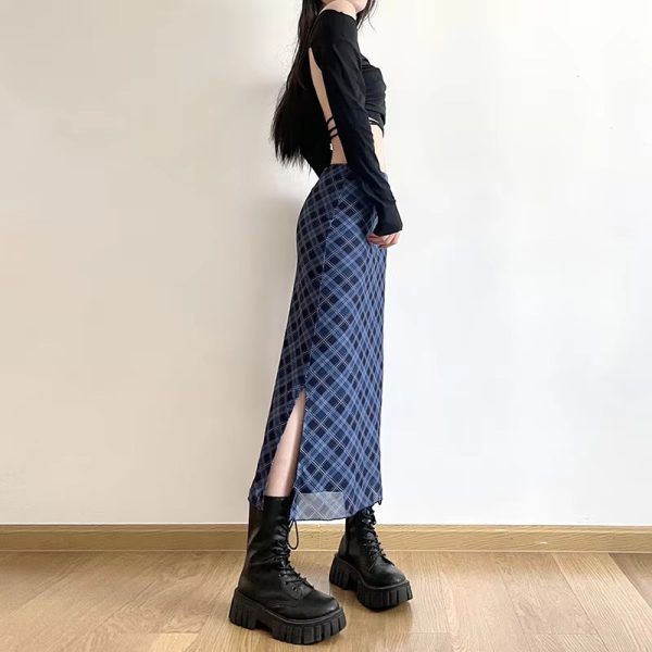 Plaid Print Wrap Hips Skirts Fashion Ankle-Length Slim Pencil Skirts - Image 7