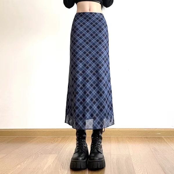 Plaid Print Wrap Hips Skirts Fashion Ankle-Length Slim Pencil Skirts - Image 9