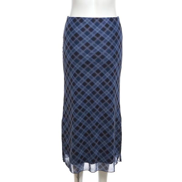 Plaid Print Wrap Hips Skirts Fashion Ankle-Length Slim Pencil Skirts - Image 3