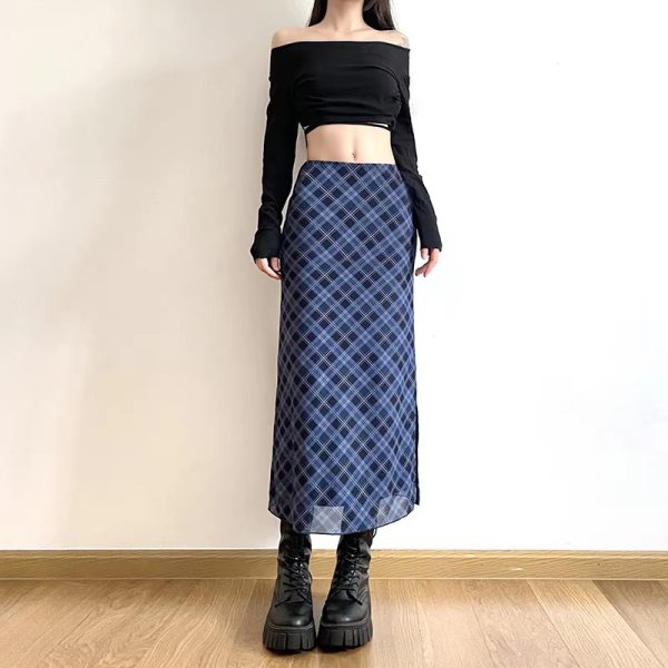 Plaid Print Wrap Hips Skirts Fashion Ankle-Length Slim Pencil Skirts - Image 4