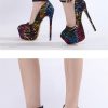 Platform Pumps Round Toe Buckle Strap Super High Heels Stilettos - Image 2