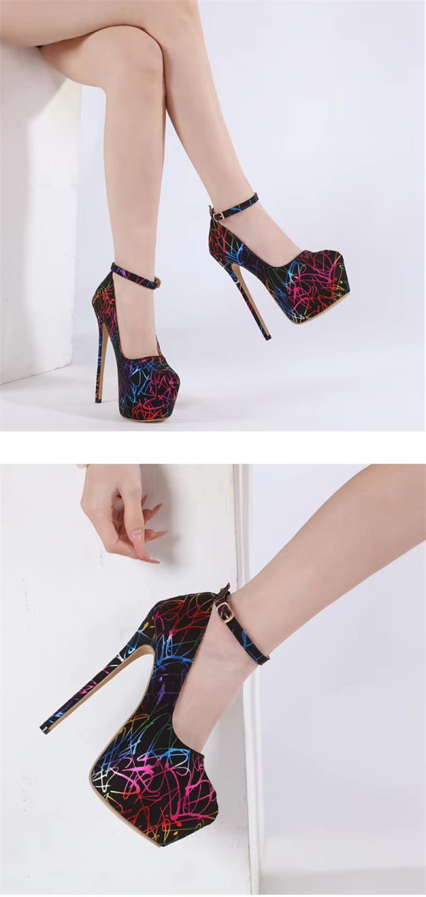 Platform Pumps Round Toe Buckle Strap Super High Heels Stilettos