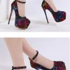 Platform Pumps Round Toe Buckle Strap Super High Heels Stilettos - Image 10