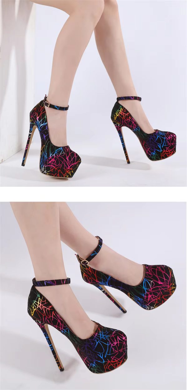 Platform Pumps Round Toe Buckle Strap Super High Heels Stilettos - Image 10