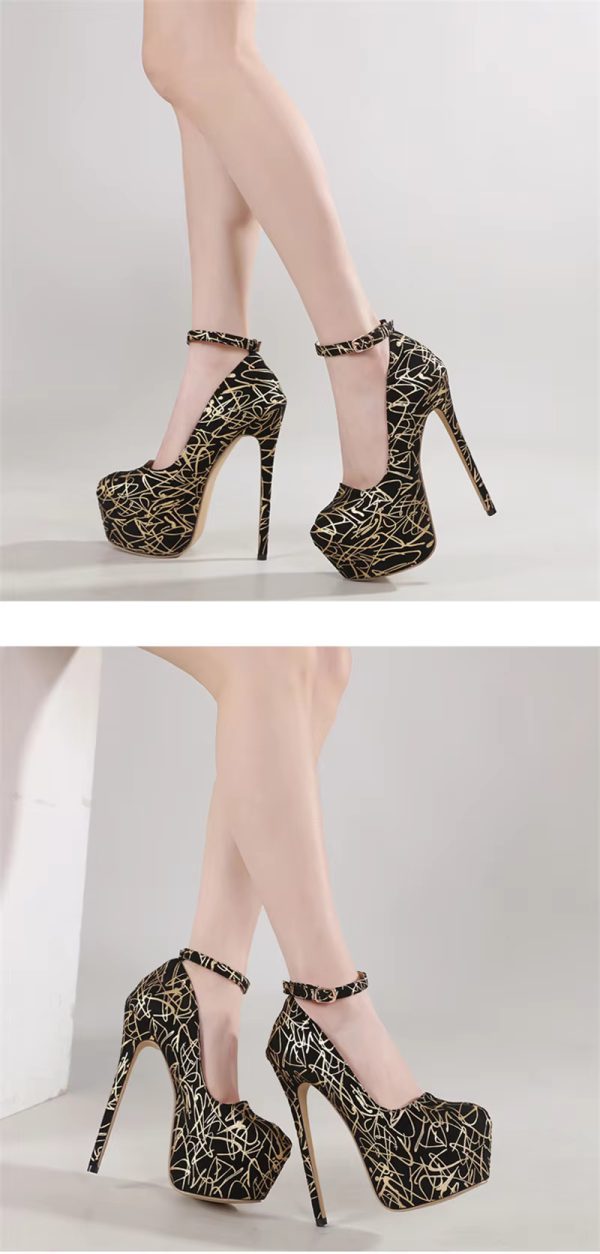 Platform Pumps Round Toe Buckle Strap Super High Heels Stilettos - Image 5