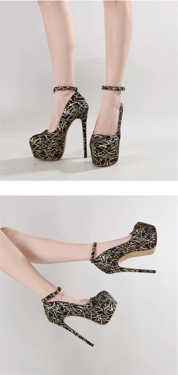 Platform Pumps Round Toe Buckle Strap Super High Heels Stilettos - Image 6