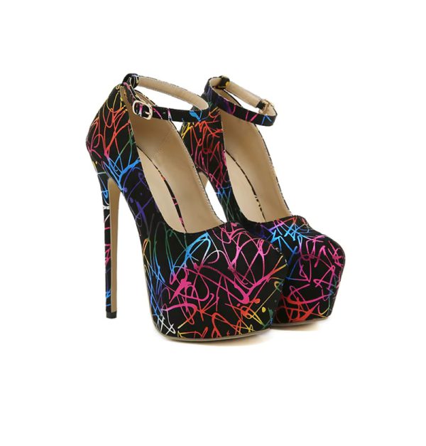 Platform Pumps Round Toe Buckle Strap Super High Heels Stilettos - Image 8