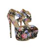 Print Flowers Fashion Extreme High Heels Strip  Peep Toe Pumps Shoes - Image 5