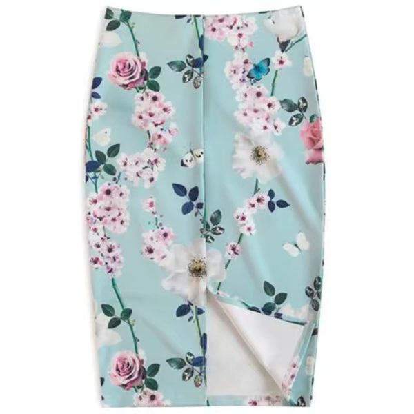 Retro Flair Flower Print Bodycon Midi Skirt