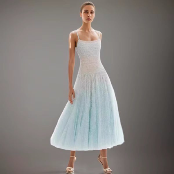 Sequined Lace Fashion Mesh Strapless Slim Fit High Waist Dress