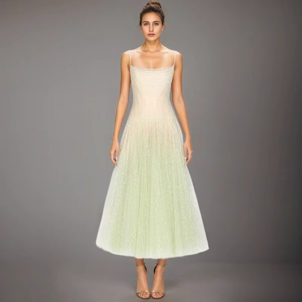 Sequined Lace Fashion Mesh Strapless Slim Fit High Waist Dress - Image 2