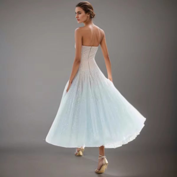Sequined Lace Fashion Mesh Strapless Slim Fit High Waist Dress - Image 3