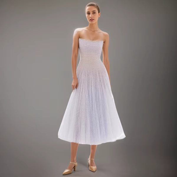 Sequined Lace Fashion Mesh Strapless Slim Fit High Waist Dress - Image 4