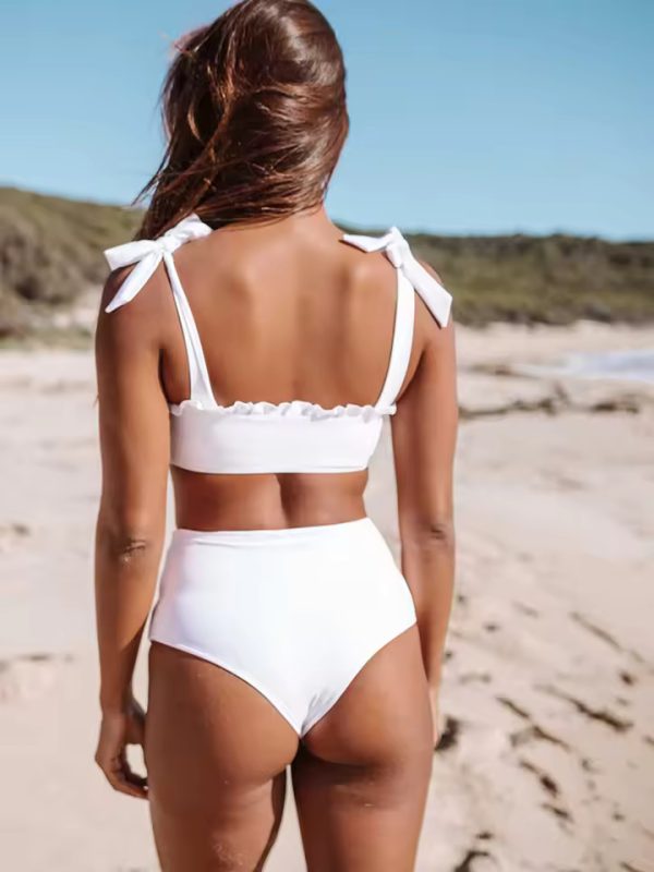 Solid Color Fashion High Waist And High Cut Bikini Sets - Image 2