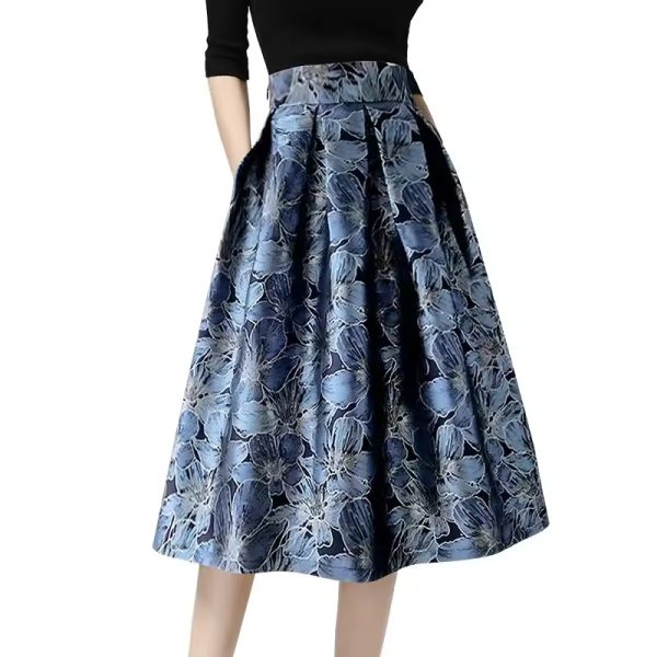 Vintage Floral Print High Waist Ball Gown A-line  Knee-Length Long Skirts