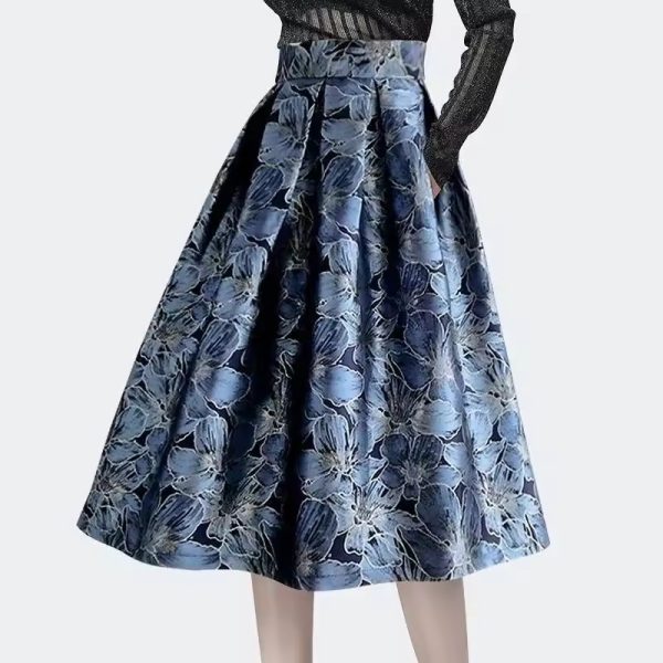 Vintage Floral Print High Waist Ball Gown A-line  Knee-Length Long Skirts - Image 2