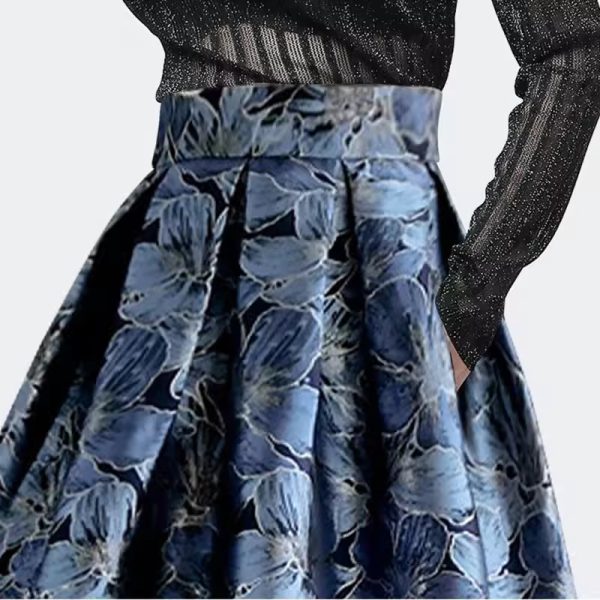 Vintage Floral Print High Waist Ball Gown A-line  Knee-Length Long Skirts - Image 3