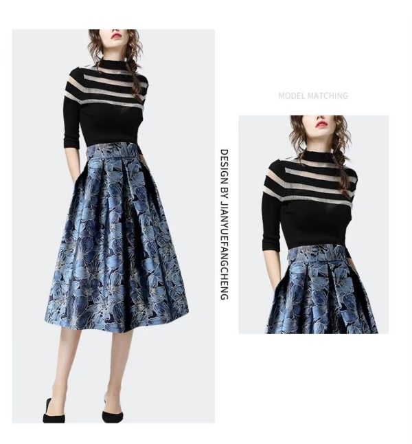 Vintage Floral Print High Waist Ball Gown A-line  Knee-Length Long Skirts - Image 5