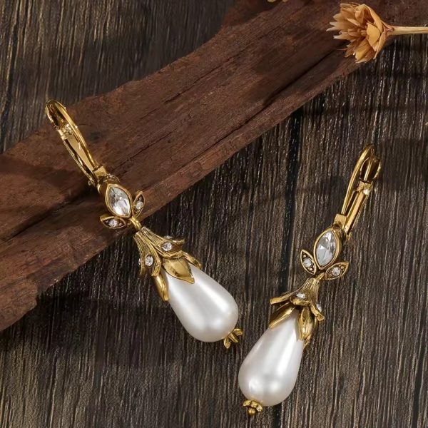 Vintage Inlay Pearls Fashion Dangle Earrings - Image 2