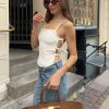 Camisole Square Collar Irregular Hollow Out Fashion Lace-Up Puss Cross Backless Top - Image 2