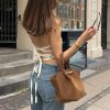Camisole Square Collar Irregular Hollow Out Fashion Lace-Up Puss Cross Backless Top - Image 6