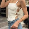 Camisole Square Collar Irregular Hollow Out Fashion Lace-Up Puss Cross Backless Top - Image 7