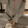 Cardigan Striped Fashion Long Sleeve Loose Pajamas 2PCS Set