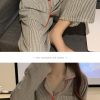 Cardigan Striped Fashion Long Sleeve Loose Pajamas 2PCS Set - Image 3