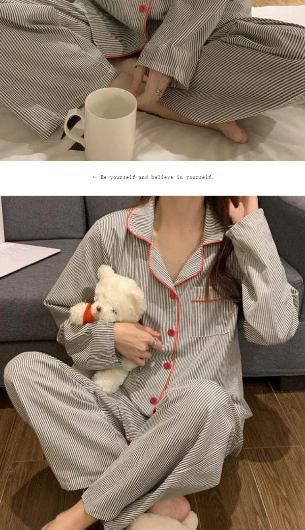 Cardigan Striped Fashion Long Sleeve Loose Pajamas 2PCS Set - Image 7