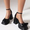 Casual Gold Metallic Round Toe With Bow Anlle Strap Pumps - Image 2