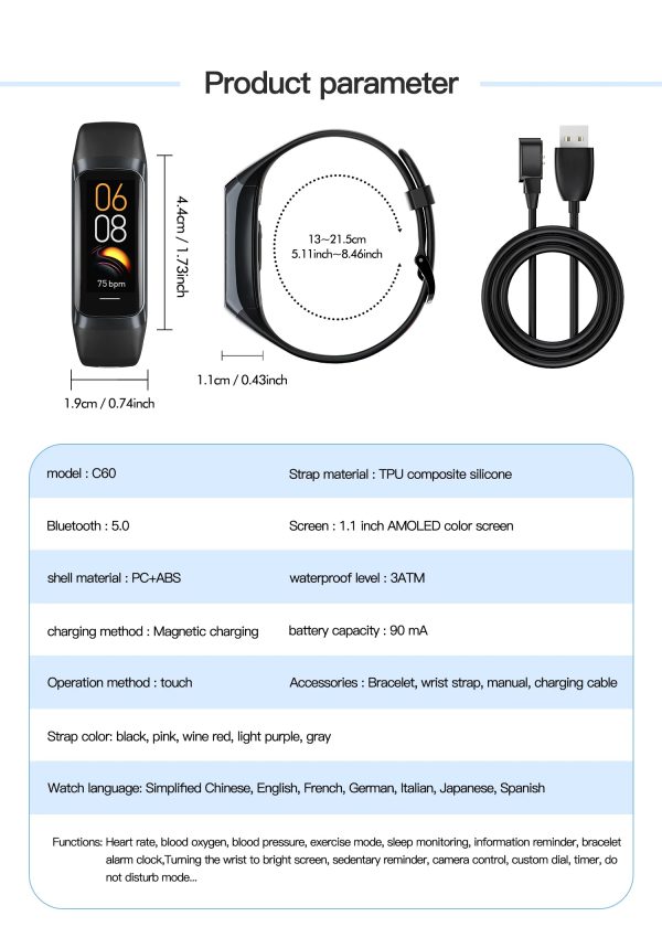 Casual Heart Rate Blood Waterproof Connected Smart Bracelet Sport Fitness Tracker Watch - Image 5