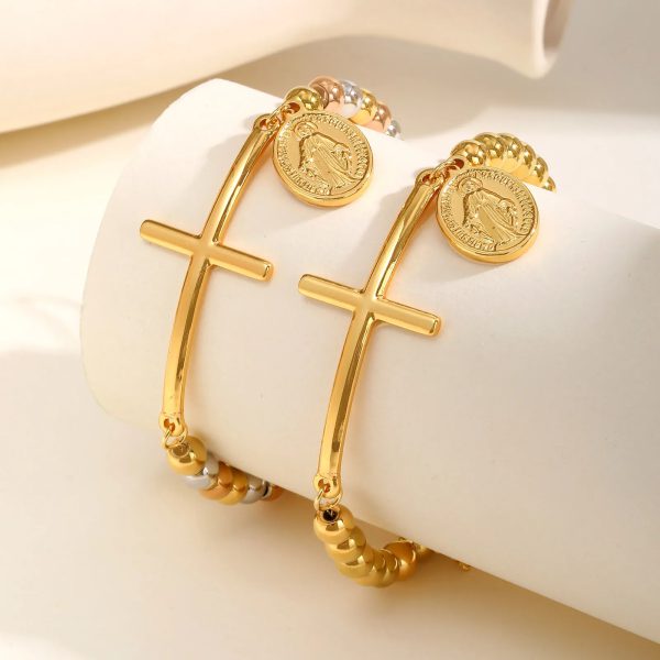 Casual Oval Plate Stainless Steel  Cross St. Benedict Waterproof Bracelet - Image 3