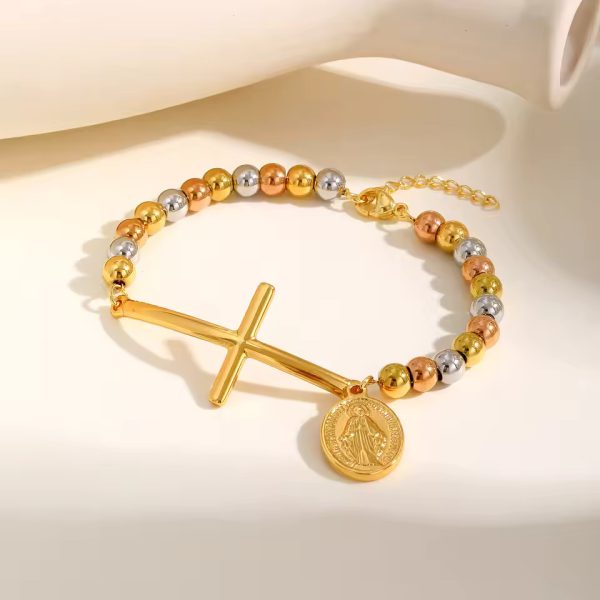 Casual Oval Plate Stainless Steel  Cross St. Benedict Waterproof Bracelet - Image 2