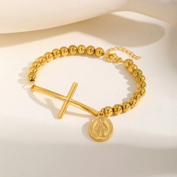 Casual Oval Plate Stainless Steel  Cross St. Benedict Waterproof Bracelet - Image 4